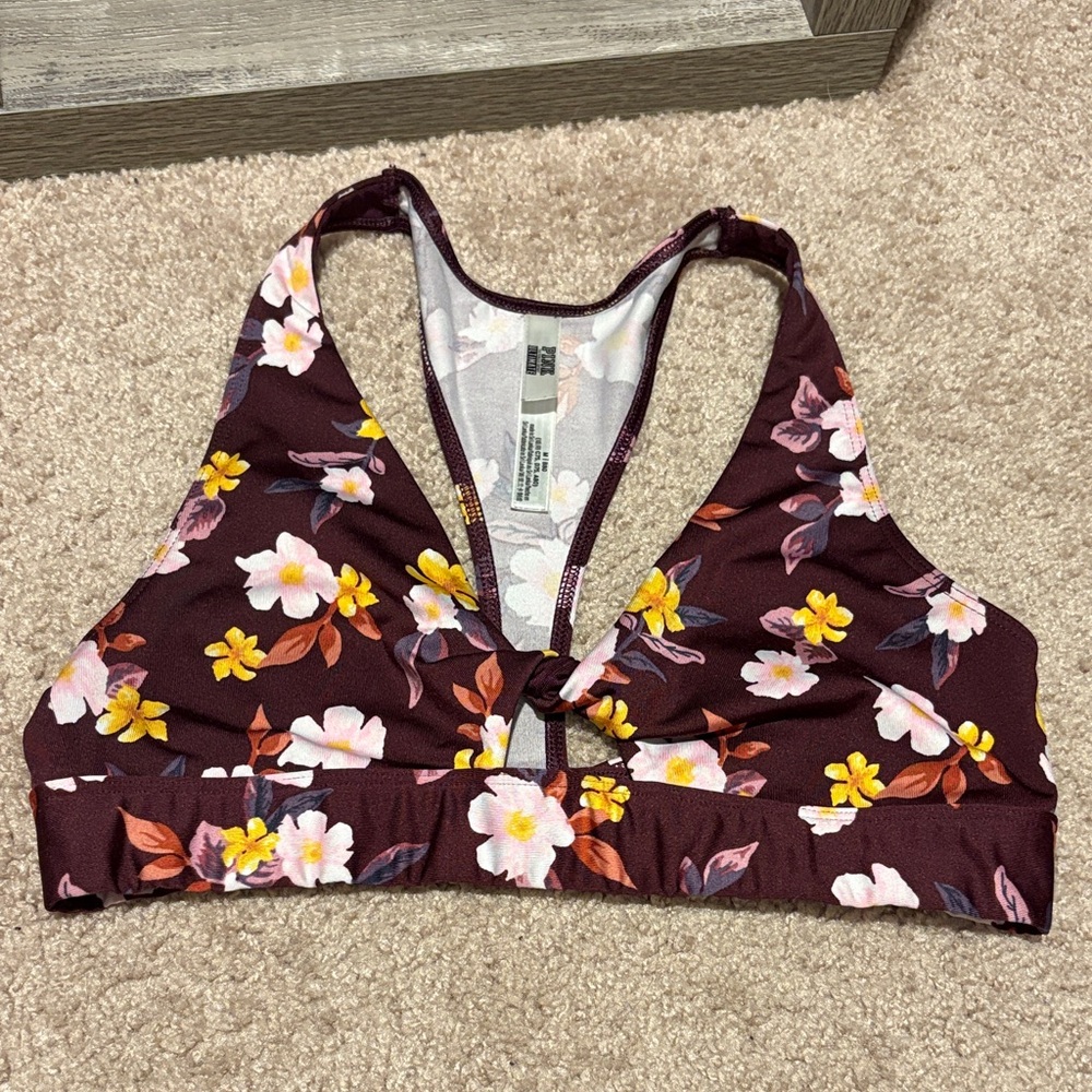 PINK - Floral Sports Bra with Yellow and Pink Accents